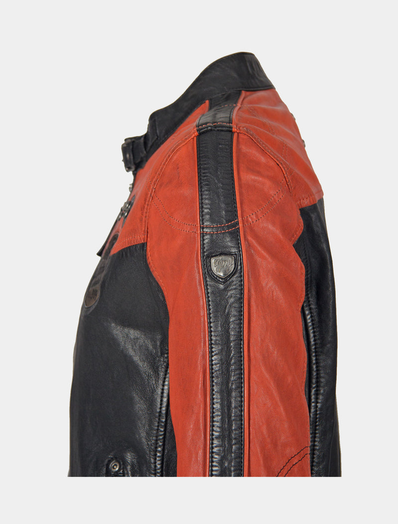 Herren Bikerjacke Lederjacke mit Patches und Einsätzen - GBTroon SF in schwarz orange