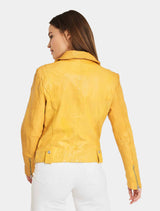 Kurze Damen Lederjacke fein perforiert mit schrägem Reißverschluss - GGFavour LAMAXV in gelb