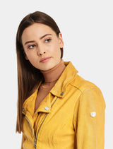 Kurze Damen Lederjacke fein perforiert mit schrägem Reißverschluss - GGFavour LAMAXV in gelb