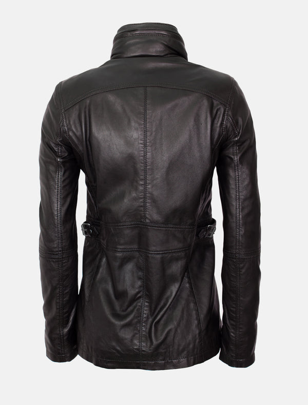 Lange Damen Lederjacke aus weichem Sheep Nappa - Angel in schwarz