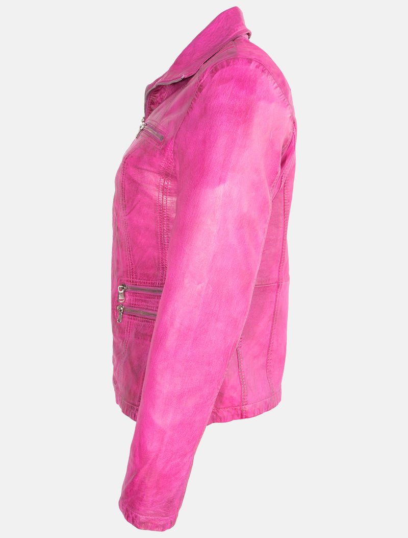 Sportlich klassische Damen Lederjacke - Clara in shocking pink