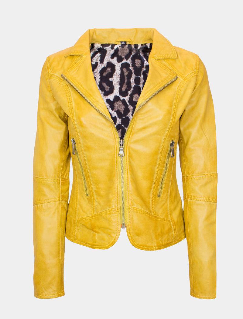 Damen Lederjacke im modischen Biker Stil - Giulia in lemon