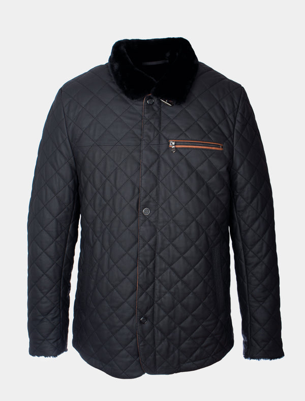 Gesteppte Winter Herren Lederjacke Steppjacke mit Lammfell gefüttert - Leno Lammfell in schwarz braun