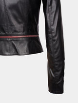 Kurze Damen Lederjacke mit roten Reißverschlüssen - Liya in schwarz / rot