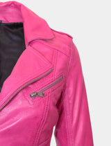 Damen Biker Lederjacke mit Reverskragen - Mariah in shocking pink