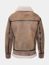 Moderne Herren Lammfelljacke mit Riegel am Kragen - Maximilyano in antik beige
