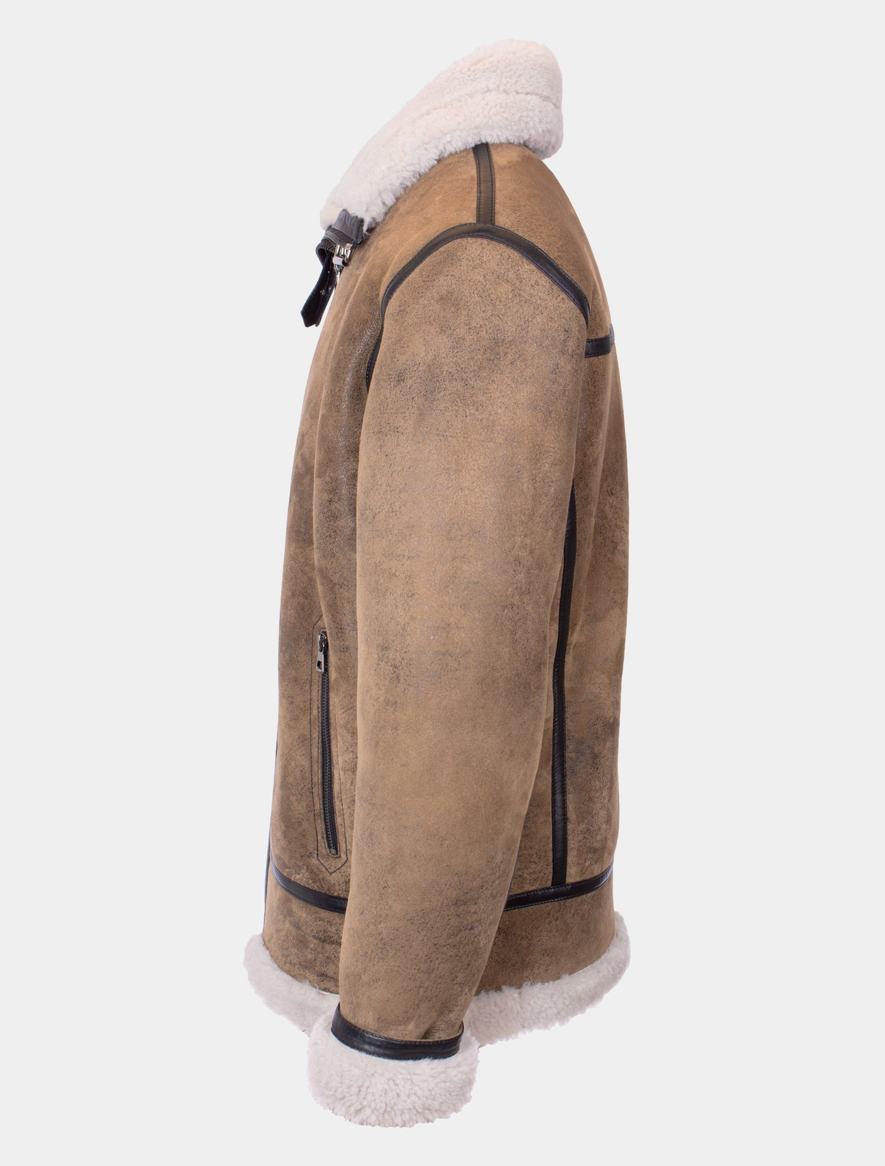 Moderne Herren Lammfelljacke mit Riegel am Kragen - Maximilyano in antik beige