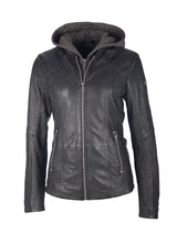 Damen Bikerjacke aus Echtleder mit abnehmbarer Kapuze - Loreen in schwarz
