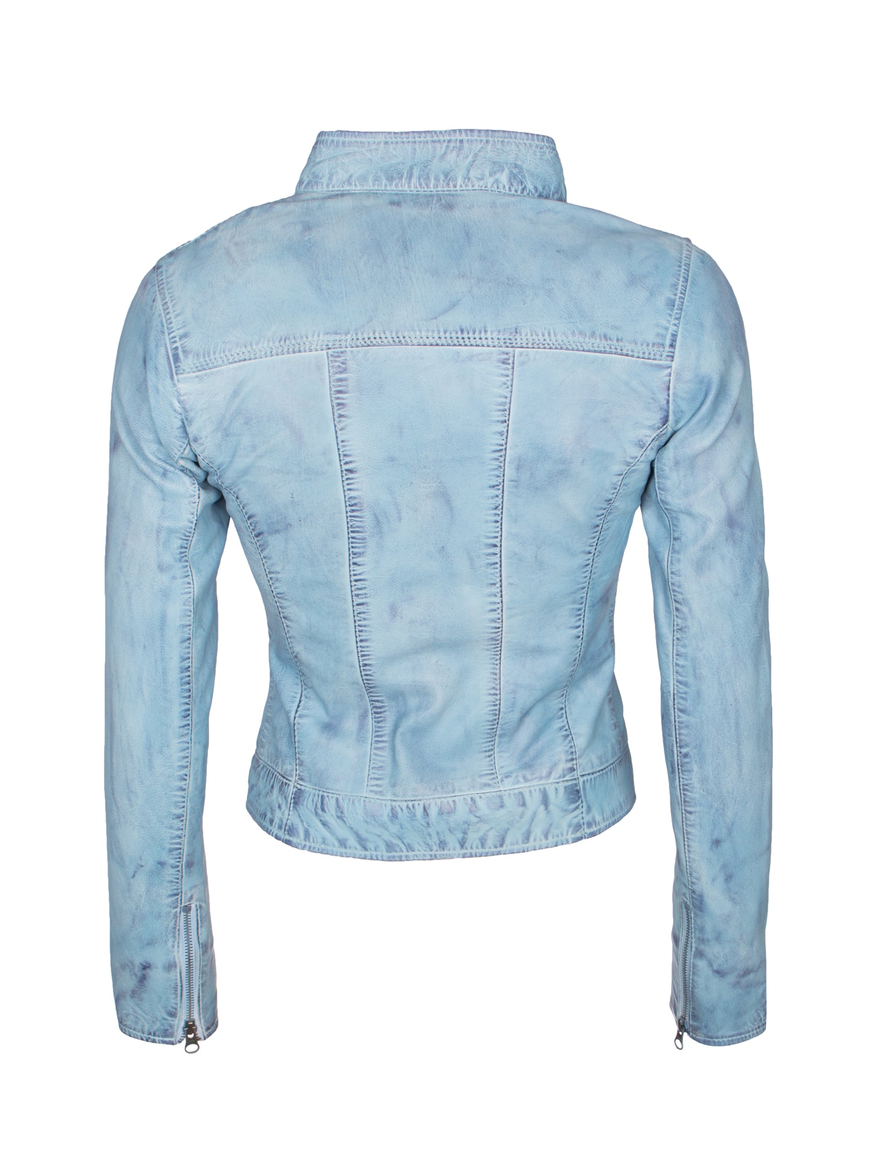 Kurze Damen Lederjacke in Jeans farben/ hellblau mit Stehkragen - Mary in crust blue