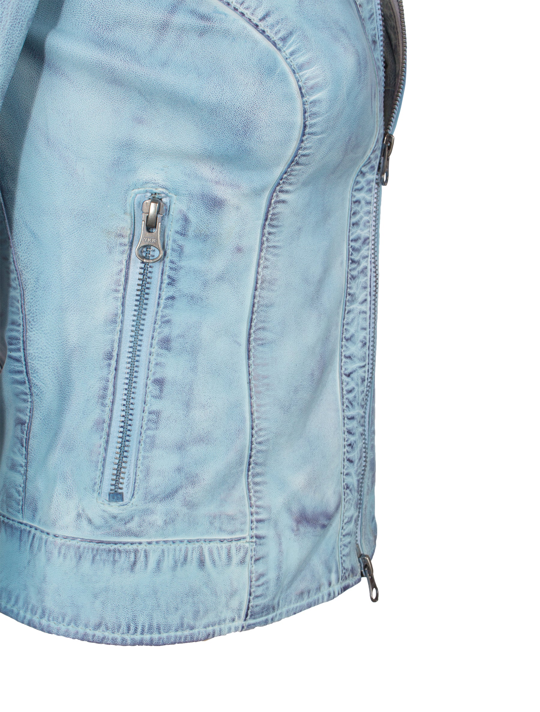 Kurze Damen Lederjacke in Jeans farben/ hellblau mit Stehkragen - Mary in crust blue