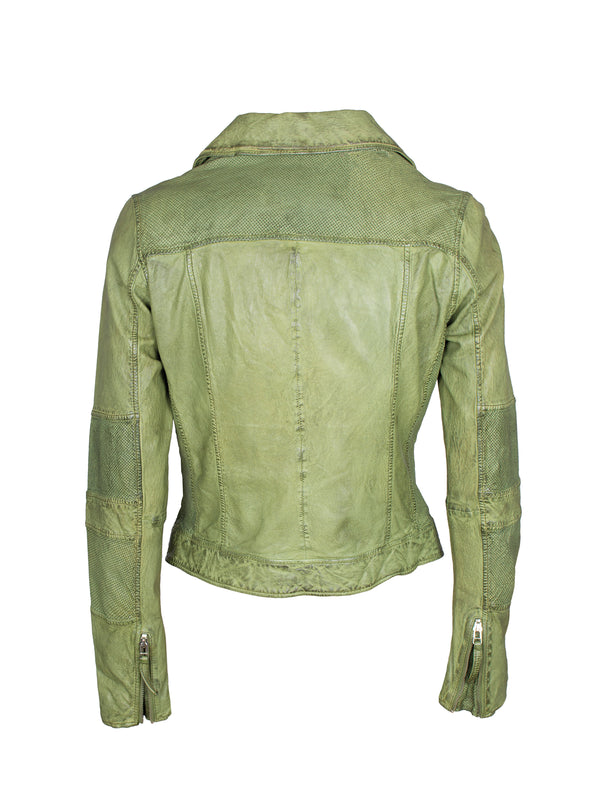 Kurze, perforierte Damen Lederjacke im Used look - Bila in grün