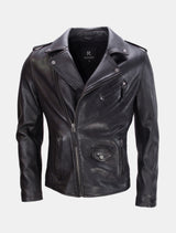 Biker Lederjacke im Vintage-Look aus Sheep Nappa - London in schwarz