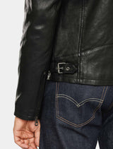 Herren Biker Lederjacke mit Stehkragen und grauer Kapuze - Rylo LAKEV in schwarz