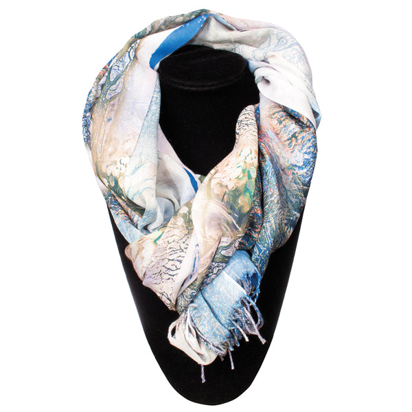 Damen Schal mit Natur Muster und Fransen - Maya S2 in flieder weiß