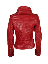 Kurze Damen Lederjacke mit Reverskragen aus Lammleder - Zoia in rot