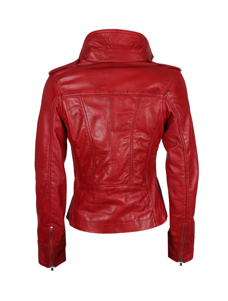 Kurze Damen Lederjacke mit Reverskragen aus Lammleder - Zoia in rot