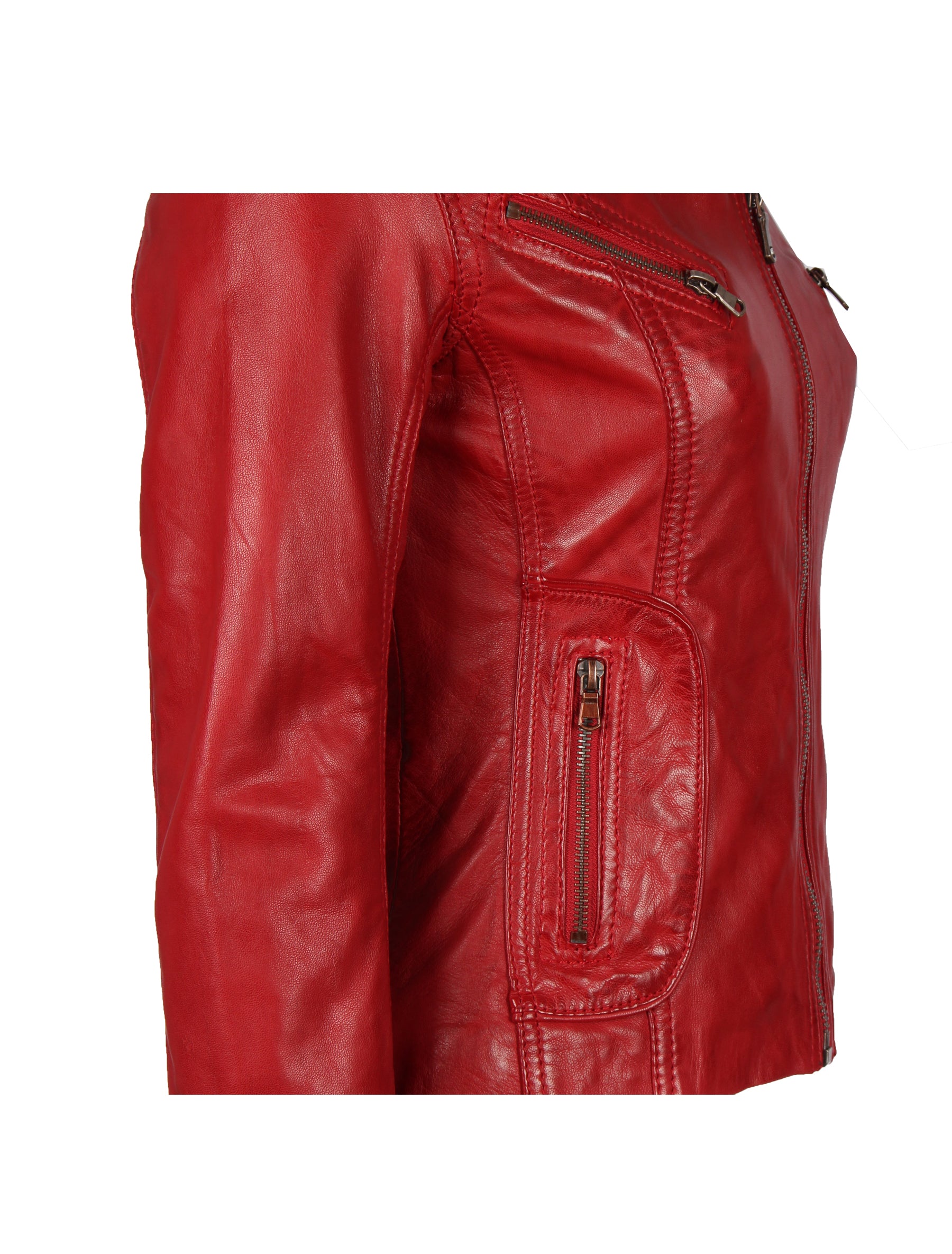 Kurze Damen Lederjacke mit Reverskragen aus Lammleder - Zoia in rot